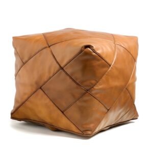 Modern Square Leather Pouf – Handcrafted Moroccan Ottoman with Diamond Stitching (Custom Sizes)