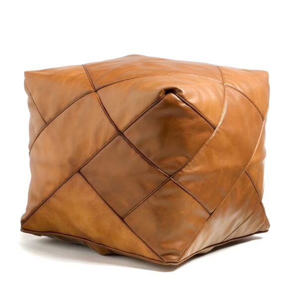 Modern Square Leather Pouf – Handcrafted Moroccan Ottoman with Diamond Stitching (Custom Sizes)