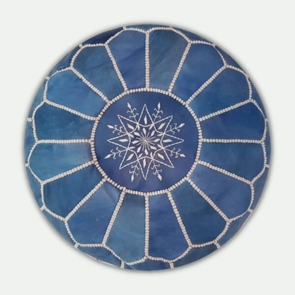 Set of 4 Moroccan Leather Poufs – Handcrafted Ottomans in Blue, Brown, Green
