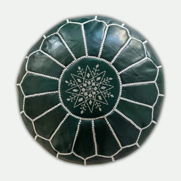 Set of 4 Moroccan Leather Poufs – Handcrafted Ottomans in Blue, Brown, Green