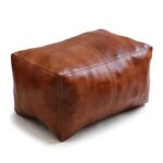 Handcrafted Moroccan Square Leather Pouf – Natural Brown or Tan Ottoman (Custom Sizes)