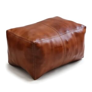 Handcrafted Moroccan Square Leather Pouf – Natural Brown or Tan Ottoman (Custom Sizes)