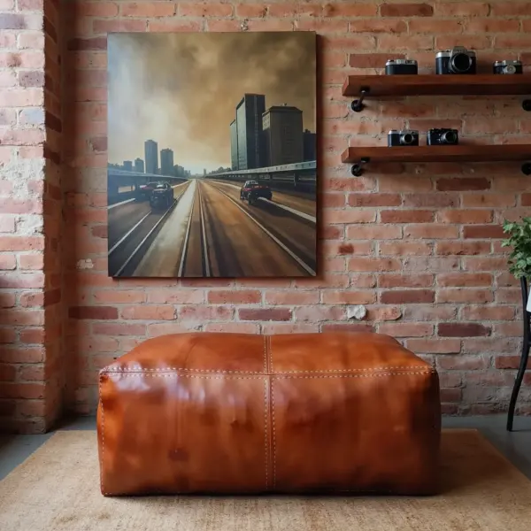 Handcrafted Moroccan Square Leather Pouf – Natural Brown or Tan Ottoman (Custom Sizes)