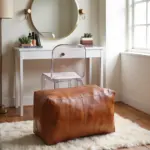 Handcrafted Moroccan Square Leather Pouf – Natural Brown or Tan Ottoman (Custom Sizes)