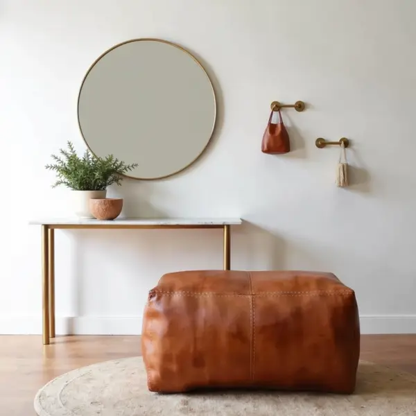 Handcrafted Moroccan Square Leather Pouf – Natural Brown or Tan Ottoman (Custom Sizes)