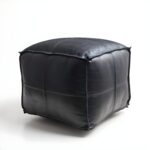 Black Moroccan Leather Pouf – Handcrafted Square Ottoman (Custom Sizes 10″–24″)
