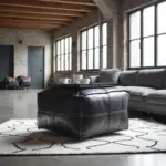 Black Moroccan Leather Pouf – Handcrafted Square Ottoman (Custom Sizes 10″–24″)