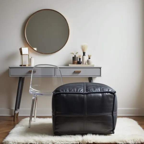 Black Moroccan Leather Pouf – Handcrafted Square Ottoman (Custom Sizes 10″–24″)
