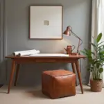 Moroccan Square Leather Pouf – Handcrafted Light Brown Ottoman (16″ × 16″ × 16″)