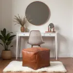 Moroccan Square Leather Pouf – Handcrafted Light Brown Ottoman (16″ × 16″ × 16″)