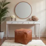 Moroccan Square Leather Pouf – Handcrafted Light Brown Ottoman (16″ × 16″ × 16″)