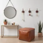 Moroccan Square Leather Pouf – Handcrafted Light Brown Ottoman (16″ × 16″ × 16″)
