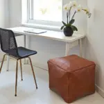 Moroccan Square Leather Pouf – Handcrafted Light Brown Ottoman (16″ × 16″ × 16″)