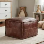 Handcrafted Moroccan Square Leather Pouf – Natural Brown or Tan Ottoman (Custom Sizes)