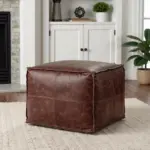 Handcrafted Moroccan Square Leather Pouf – Natural Brown or Tan Ottoman (Custom Sizes)