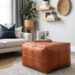 Handcrafted Moroccan Square Leather Pouf – Natural Brown or Tan Ottoman (Custom Sizes)