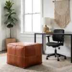 Handcrafted Moroccan Square Leather Pouf – Natural Brown or Tan Ottoman (Custom Sizes)
