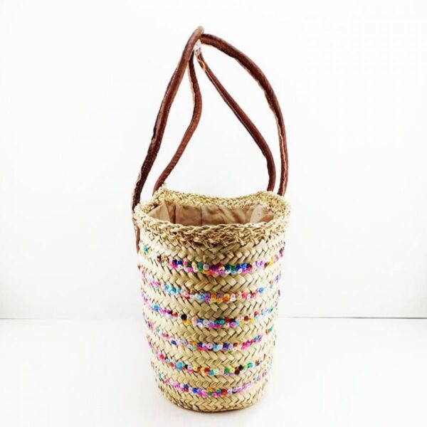 Rainbow Sequin Straw Bag – Handwoven Moroccan Summer Beach Tote