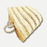 Natural Straw Basket Bag – Large Handwoven Market Tote with Striped Design