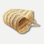 Natural Straw Basket Bag – Large Handwoven Market Tote with Striped Design