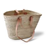 Authentic Moroccan Straw Basket Bag – Handwoven Market Tote with Leather Handles