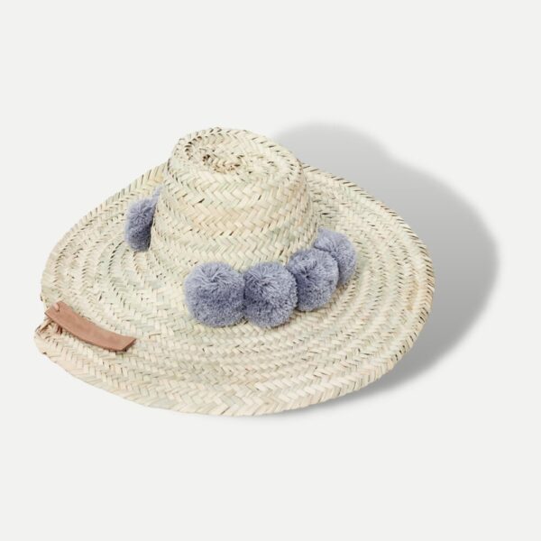 Handwoven Moroccan Pompom Straw Beach Hat – 26″ Wide Brim Boho Sun Hat