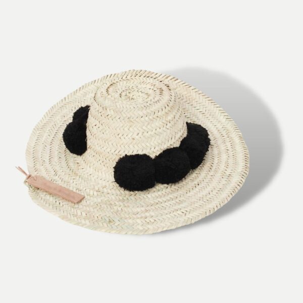 Handwoven Moroccan Pompom Straw Beach Hat – 26″ Wide Brim Boho Sun Hat