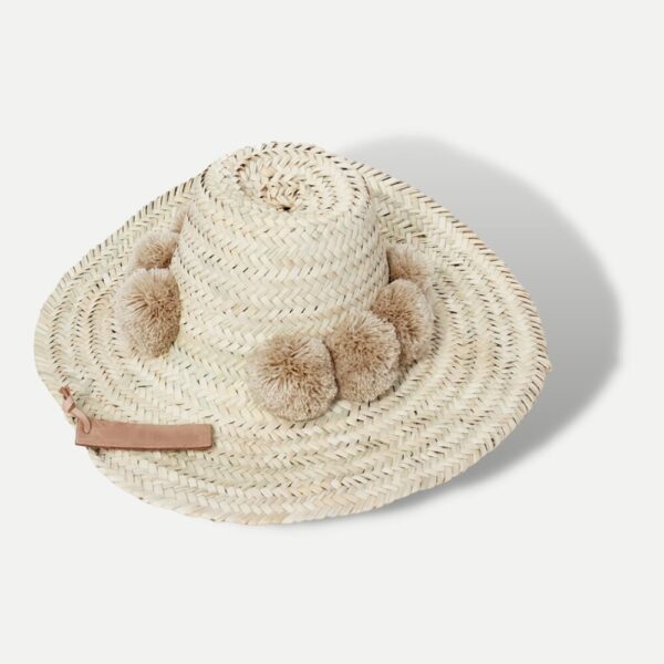 Handwoven Moroccan Pompom Straw Beach Hat – 26″ Wide Brim Boho Sun Hat