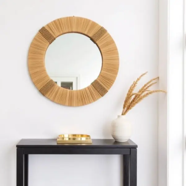 Moroccan Straw Hanging Wall Mirror – Handmade Boho Raffia Frame (Small & Medium Sizes)