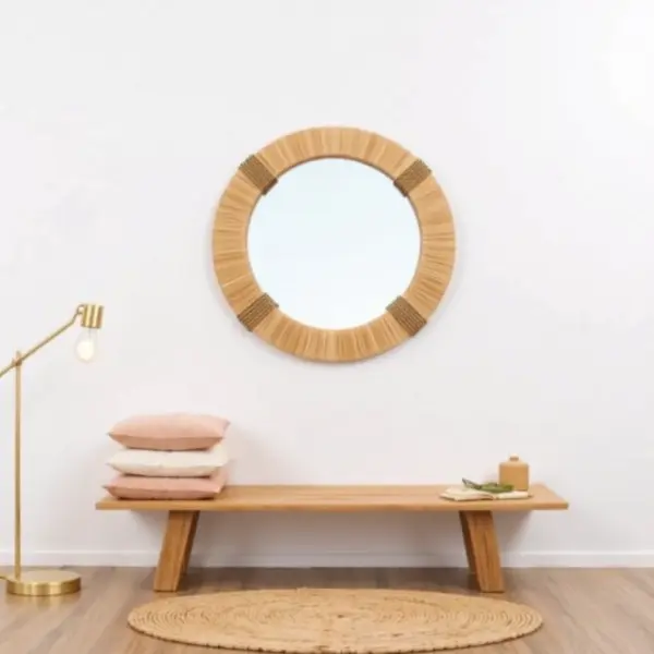 Moroccan Straw Hanging Wall Mirror – Handmade Boho Raffia Frame (Small & Medium Sizes)