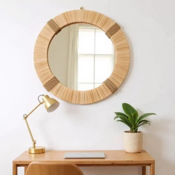 Moroccan Straw Hanging Wall Mirror – Handmade Boho Raffia Frame (Small & Medium Sizes)
