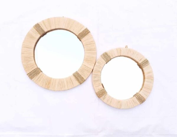 Moroccan Straw Hanging Wall Mirror – Handmade Boho Raffia Frame (Small & Medium Sizes)