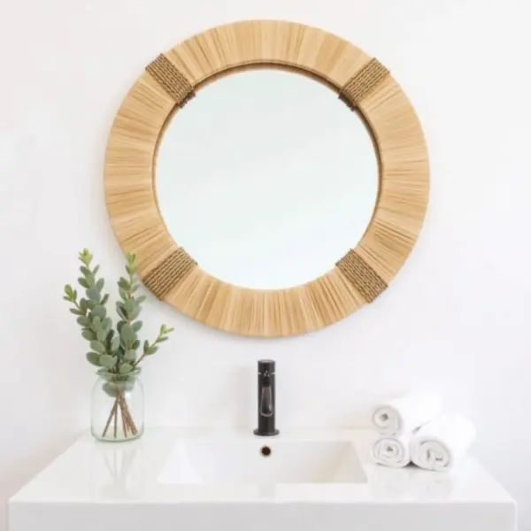 Moroccan Straw Hanging Wall Mirror – Handmade Boho Raffia Frame (Small & Medium Sizes)