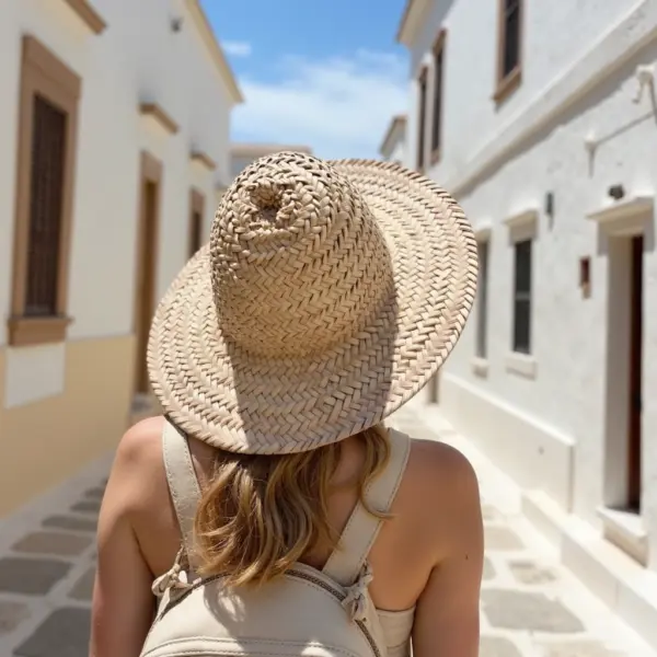 Handwoven Moroccan Wide Brim Straw Hat Set – Natural Palm Straw (ø 40 cm)