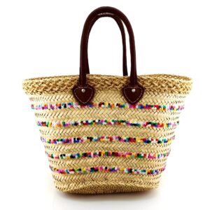 Rainbow Sequin Straw Bag – Handwoven Moroccan Summer Beach Tote
