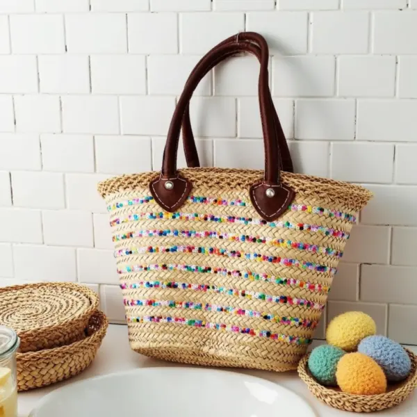 Rainbow Sequin Straw Bag – Handwoven Moroccan Summer Beach Tote