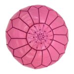 Handcrafted Moroccan Pink Leather Pouf – Round Ottoman (20″ × 12″)