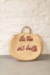 La Vie Est Belle Round Bag – Handmade Palm Leaf Basket