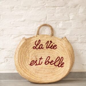 La Vie Est Belle Round Bag – Handmade Palm Leaf Basket