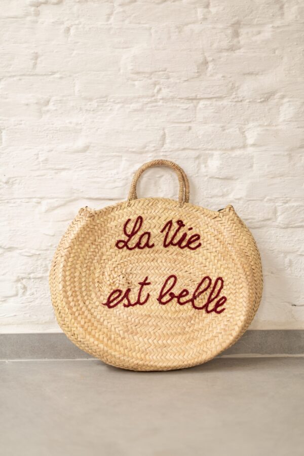 La Vie Est Belle Round Bag – Handmade Palm Leaf Basket