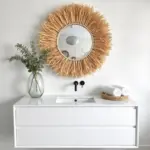 Round Boho Mirror with Handmade Straw Frame – Natural Raffia Wall Decor (Small, Medium)