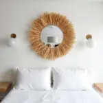 Round Boho Mirror with Handmade Straw Frame – Natural Raffia Wall Decor (Small, Medium)
