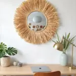Round Boho Mirror with Handmade Straw Frame – Natural Raffia Wall Decor (Small, Medium)