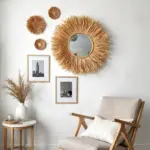 Round Boho Mirror with Handmade Straw Frame – Natural Raffia Wall Decor (Small, Medium)