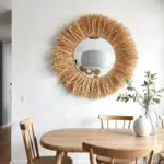 Round Boho Mirror with Handmade Straw Frame – Natural Raffia Wall Decor (Small, Medium)