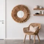 Round Farmhouse Straw Mirror – Handwoven Raffia Wall Decor (Small, Medium)