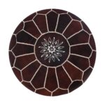 Dark Brown Leather Pouf Ottoman – Handcrafted Moroccan Round Pouf (21″ × 12″)