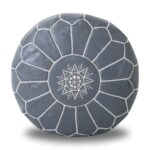 Gray Moroccan Leather Pouf – Handcrafted Round Ottoman (21″ × 12″)