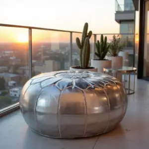 Round-Moroccan-Leather-Pouf-Silver-1
