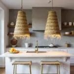 Cylindrical Palm Leaf Pendant Light – Handwoven Moroccan Lampshade (30 × 45 cm)